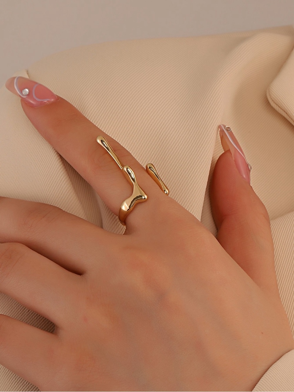 Gold Fluid Wave Adjustable Ring - Women Jewelry